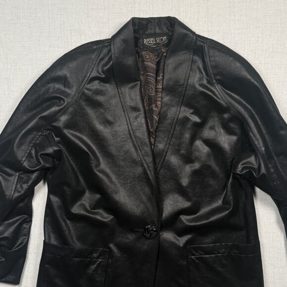 Vintage Russell Scott Liquid Faux Leather Blazer Black Jacket Size M/L - Picture 7 of 16